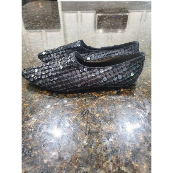 Julian Gold Women's Black Slip on Closed Toe Sequin Flats Shoes Size 8.5 - Picture 8 of 10